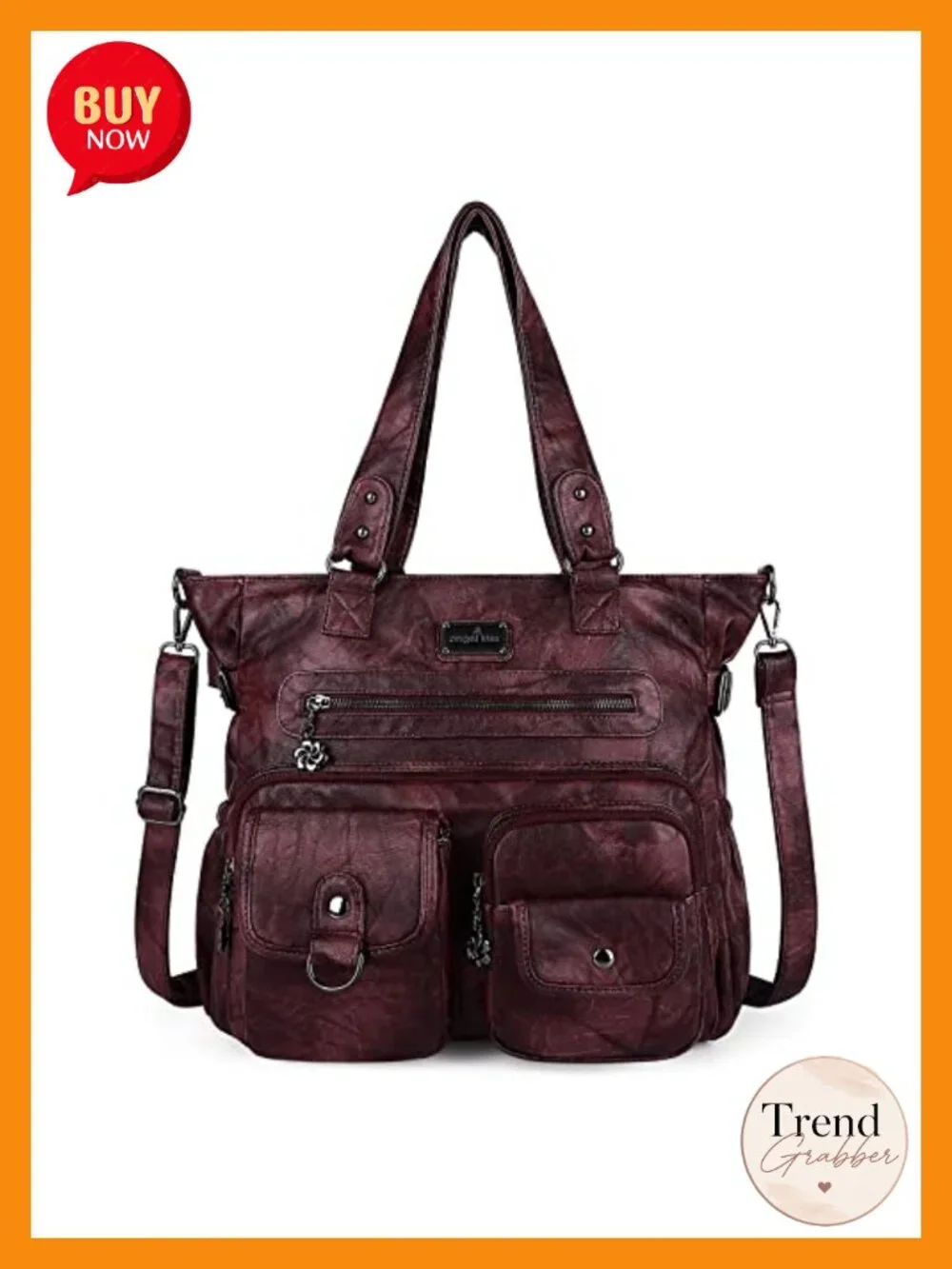 PU Faux Leather Satchel Handbag with Adjustable Shoulder Strap